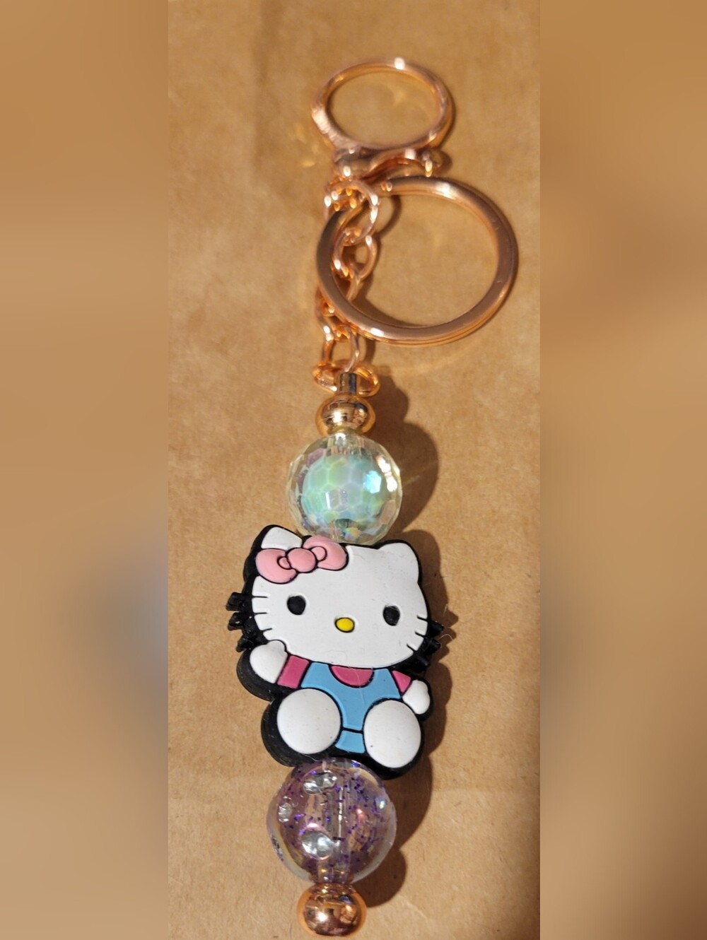 Handmade Hello Kitty Iridescent Bead Purse Charm_ Keychain - White, Pink, Blue